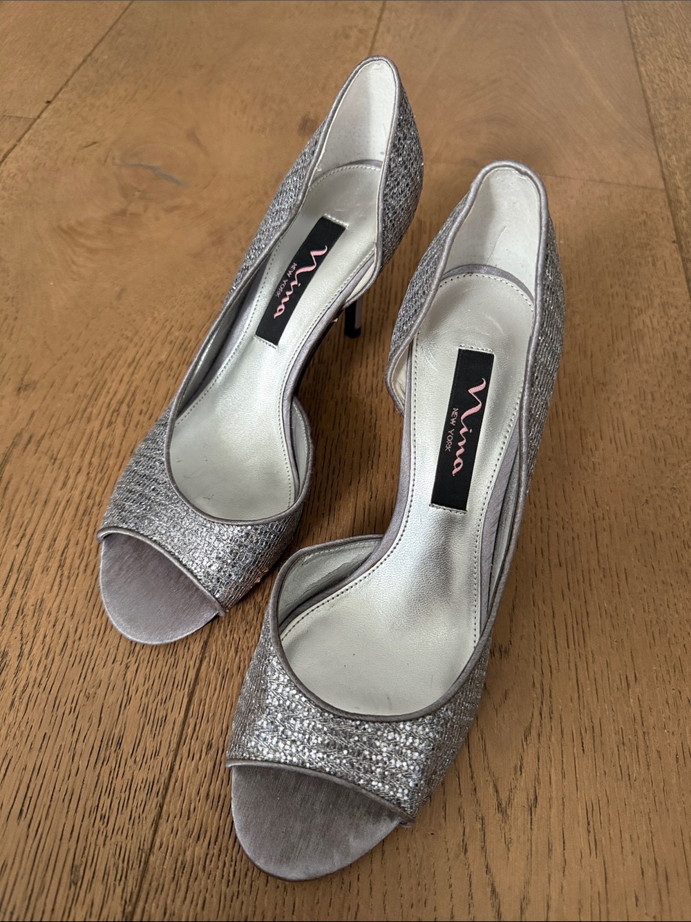 Nina Silver Glitter Open-Toe Pumps - Nina